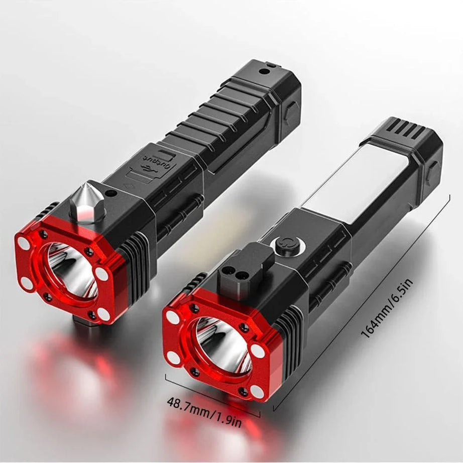 Side Flood Light Long Distance Beam Range Car Rescue Torch with Hammer Window Glass and Seat Belt Cutter