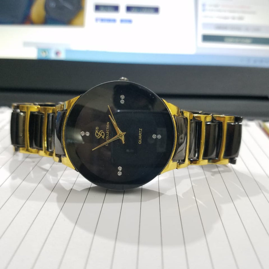 Centrix Chain Watch in Metallic Black with Golden/Silver Color Wrist Watch For Men