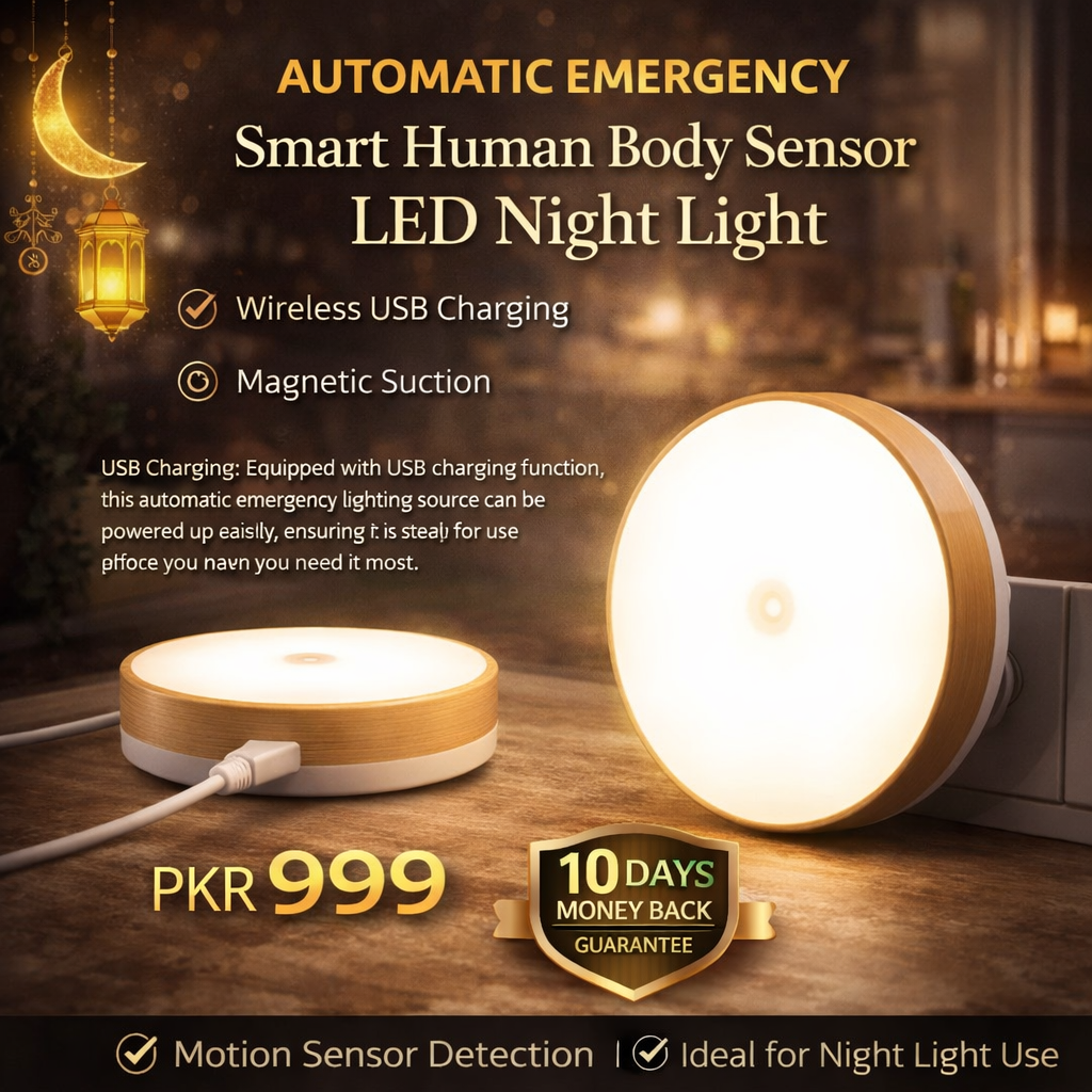 Automatic Emergency Smart Human Body Sensor LED Night Light with Wireless USB Charging and Magnetic Suction for Night Light Use