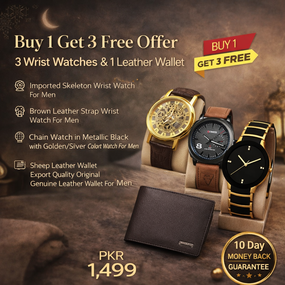 Buy 1 Get 3 Free Deal 3 Wrist Watches & 1 Original Leather Wallet Rs 1499