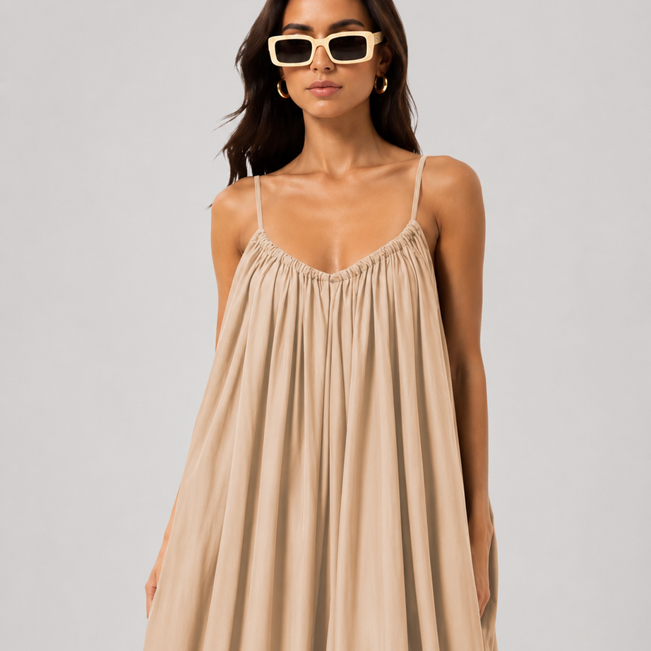 Skin Backless Cami Gathered Maxi Dress with Back Flow