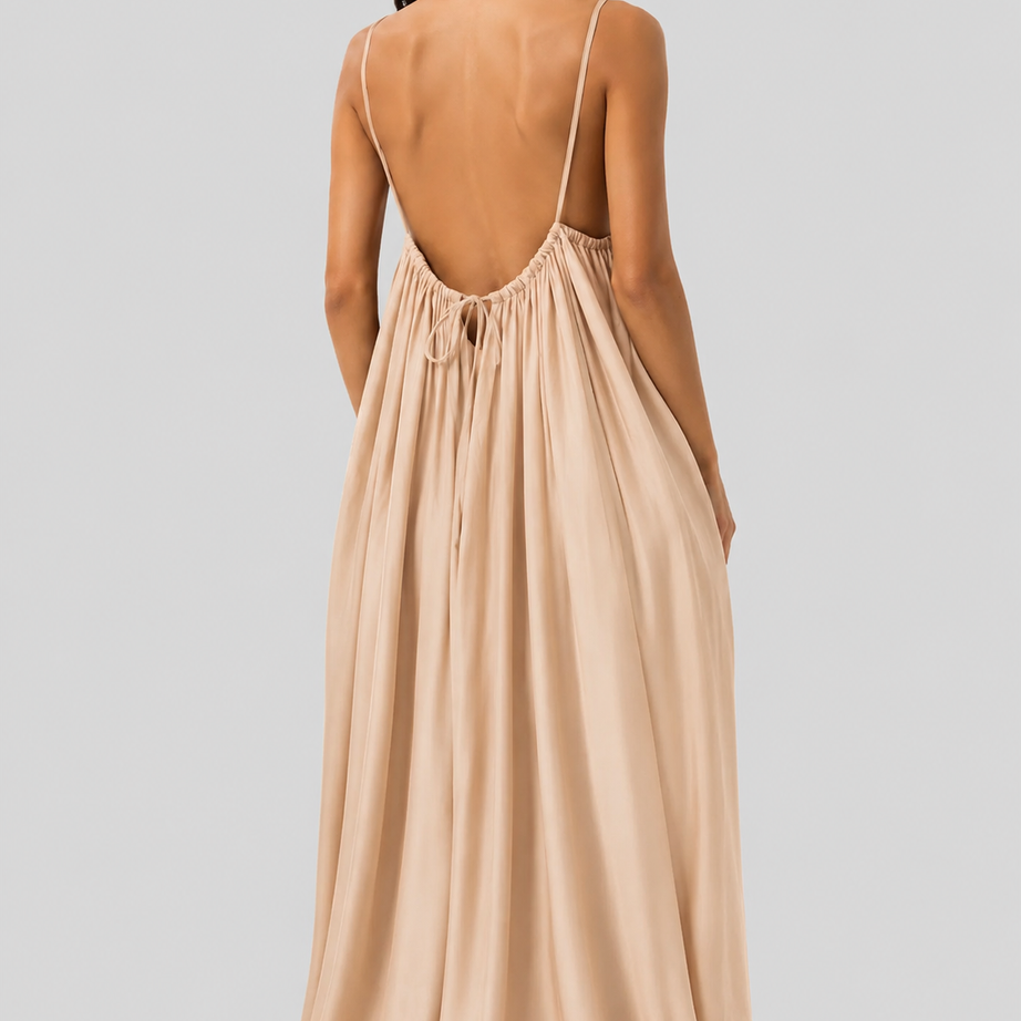 Skin Backless Cami Gathered Maxi Dress with Back Flow