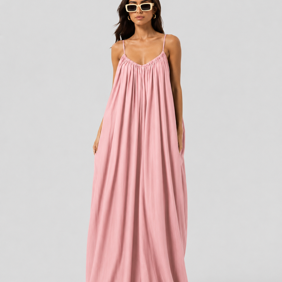 Premium Gathered Maxi Dress – Spaghetti Strap Long Backless Cami (Summer | Maternity | Nightwear Comfort Fit)
