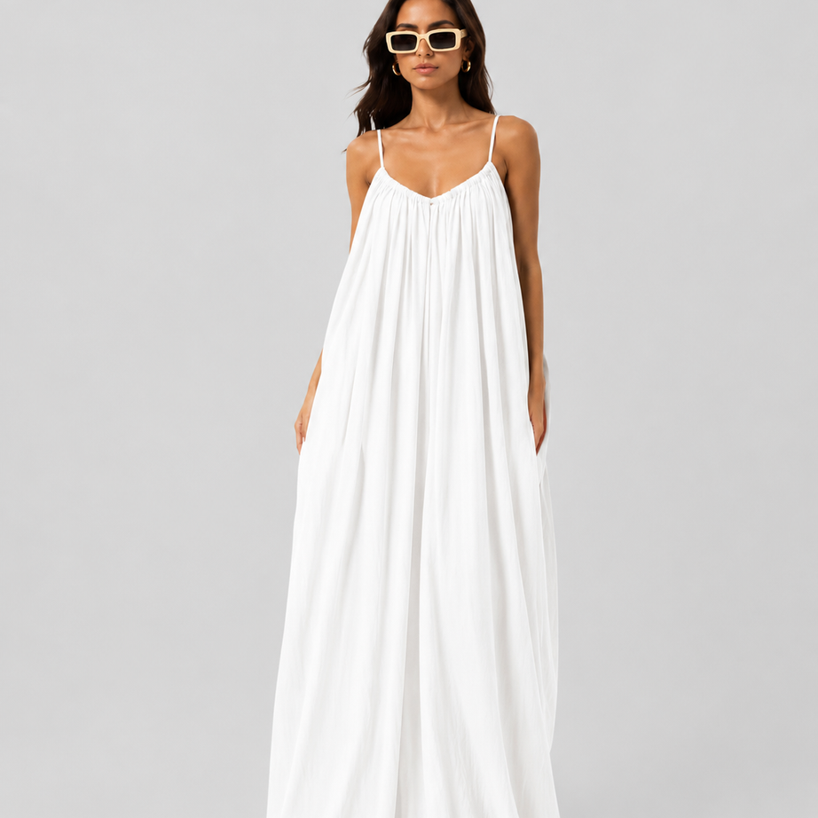 Premium Gathered Maxi Dress – Spaghetti Strap Long Backless Cami (Summer | Maternity | Nightwear Comfort Fit)