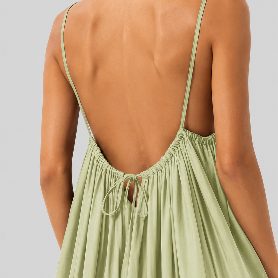 Premium Gathered Maxi Dress – Spaghetti Strap Long Backless Cami (Summer | Maternity | Nightwear Comfort Fit)