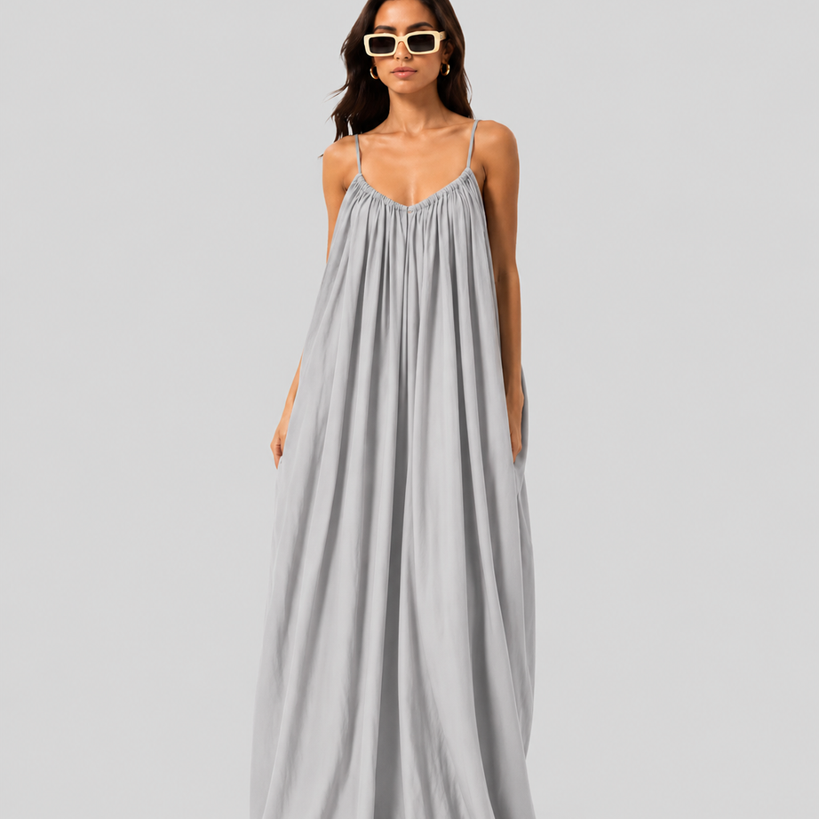 Premium Gathered Maxi Dress – Spaghetti Strap Long Backless Cami (Summer | Maternity | Nightwear Comfort Fit)