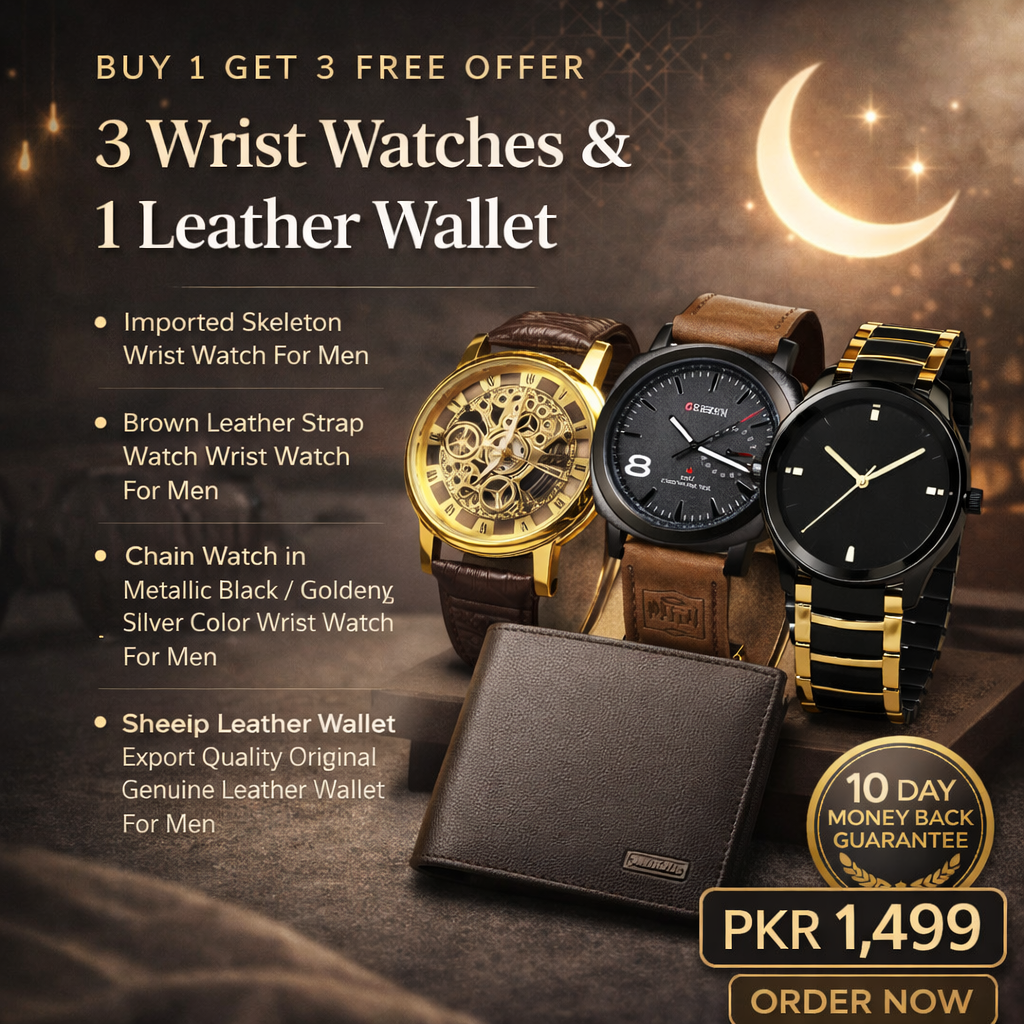 Buy 1 Get 3 Free Offer 3 Wrist Watches & 1 Leather Wallet