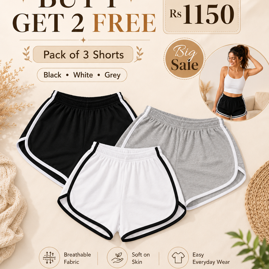 Buy 1 Get 2 Free – Pack of 3 Premium Soft Cotton Boxer Shorts