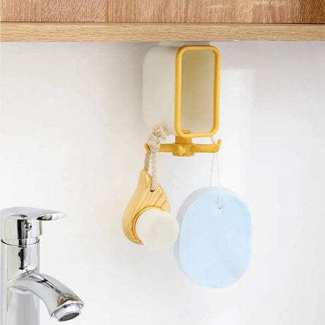 360 Degree Rotating Wall Mounted Self Adhesive Hanging Hook with Storage Box Organizer Holder For Kitchen Use