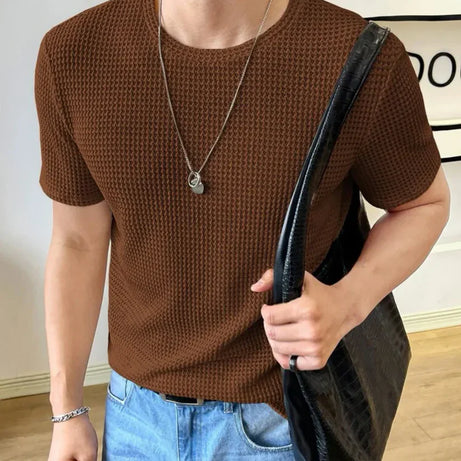 Waffle Knitted T-Shirt – BROWN