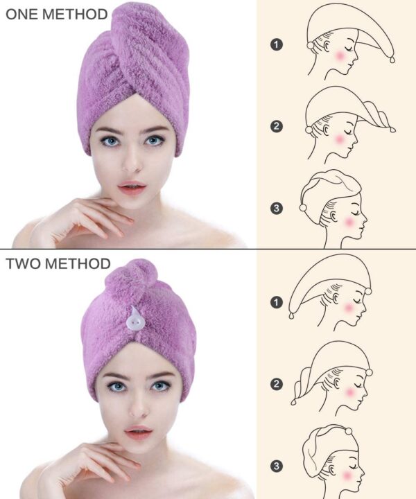 (Pack of 3) Microfiber High Absorbent Quick Dry Wrap Hair Bath Towels Shower Cap for Women