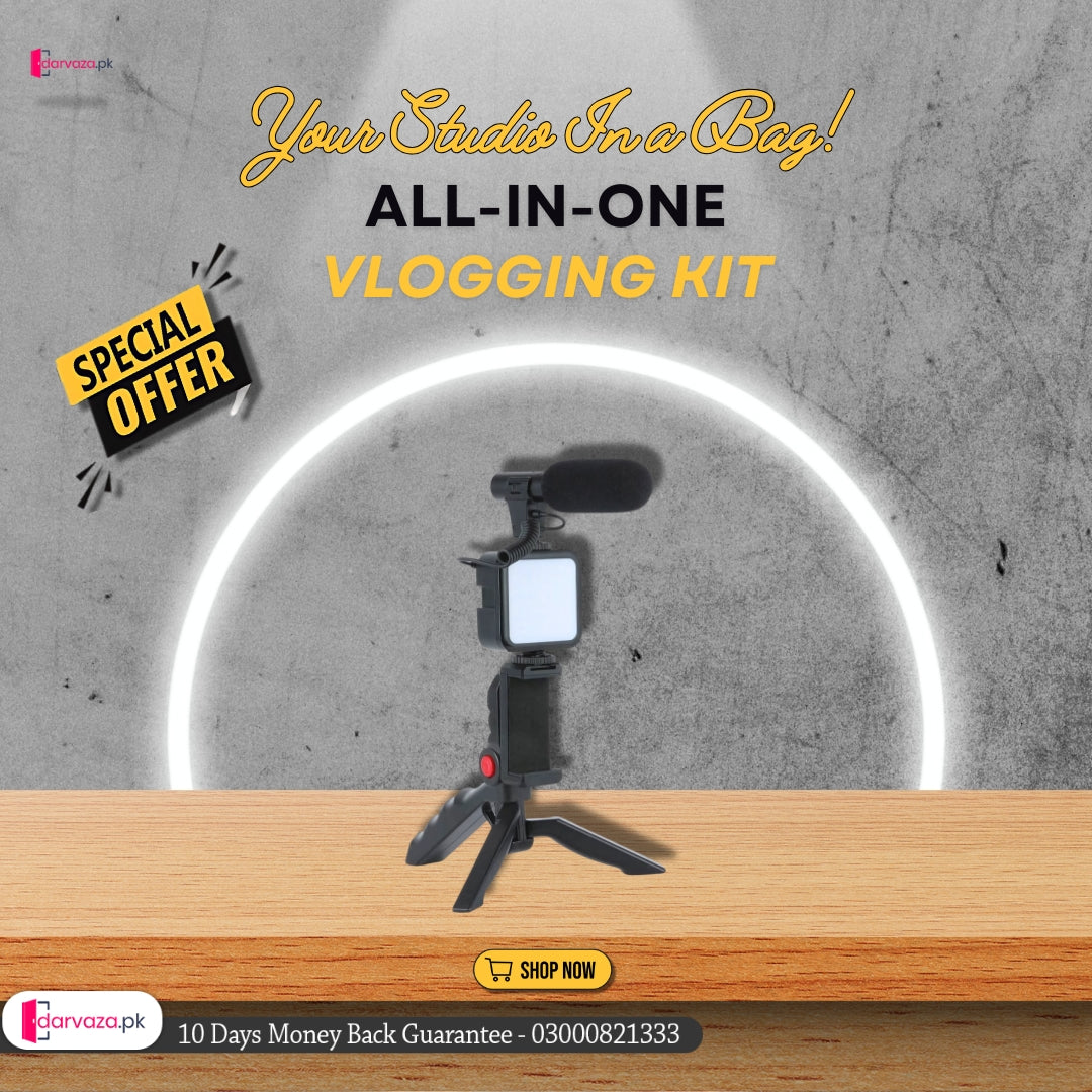 Imported All in one Vlogging Video Making Kit Super Flexible Universal Tripod with Microphone and Light
