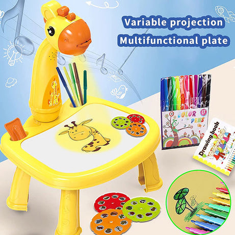 Cute Duck Shape Drawing Projector With Light Music with 12 Markers Toy For Kids