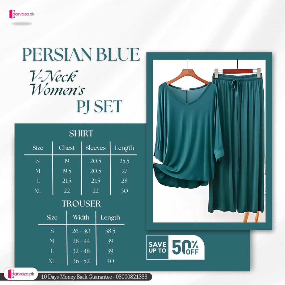 Persian Blue V-Neck Women's PJ Set