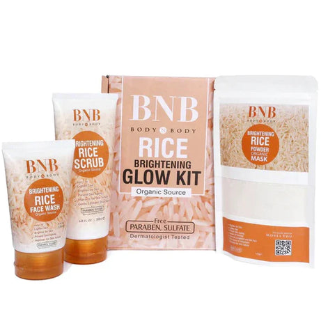 BNB 3 in 1 Rice Extract & Glow Kit Included Rice Face Wash, Rice Scrub and Rice Face Mask