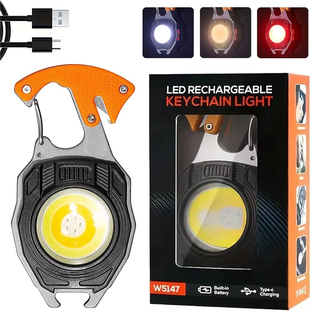 Rechargeable Magnetic Keychain With Cigarette Lighter 7 Modes Torch Light Cutter Screw Driver and more