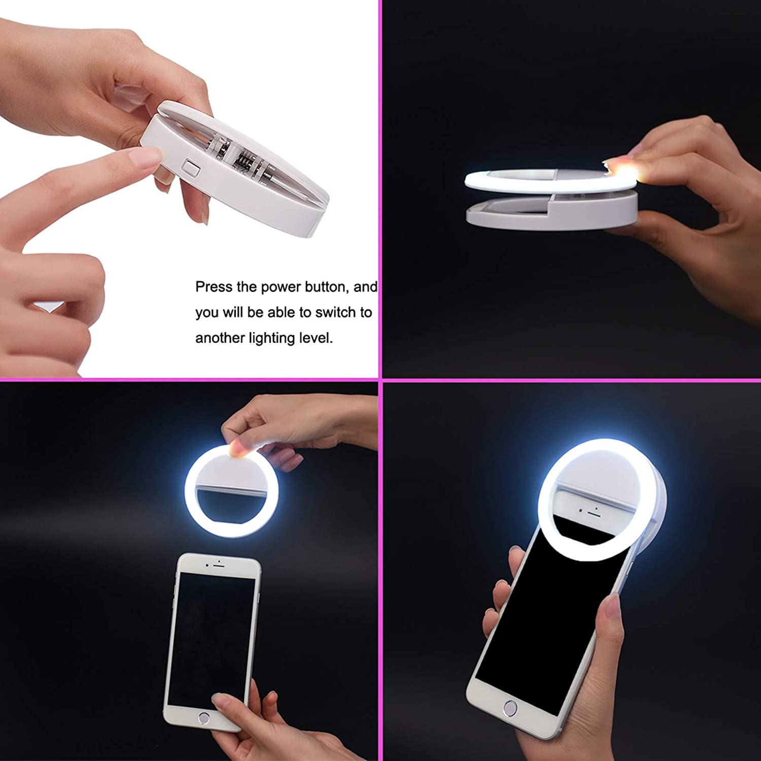 Portable USB Rechargeable Mini Mobile Selfie LED Ring Light with 3 Brightness Level