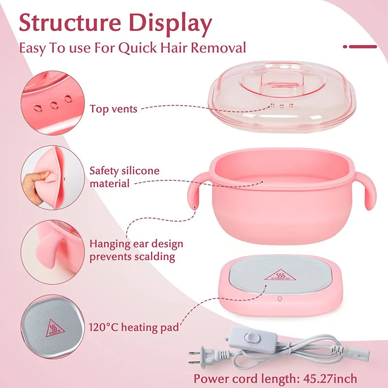 Portable and Easy To Use Electric Silicone Non-Stick Wax Warmer Heater Machine with Lid for Gentle Hair Removal For Men and Women