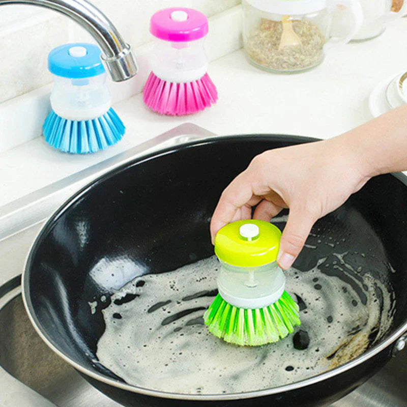 2 Pcs Kitchen Dishwasher Brush With Liquid Soap Dispenser