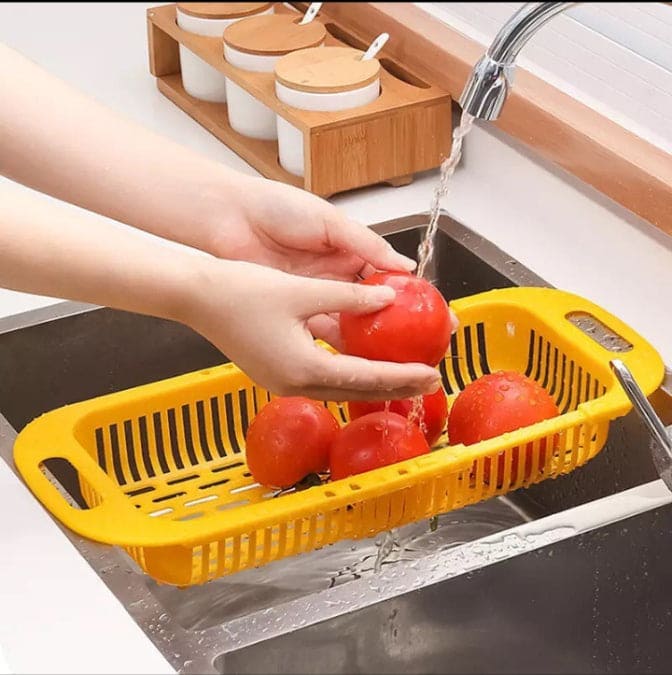 Adjustable Vegetable Drain Rectangular Plastic Basket for Dishwasher Vegetable Racks and Sinks