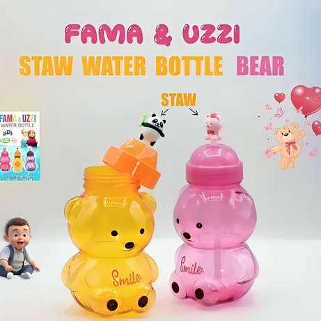(Pack of 2) Fama and Uzzi Bear Straw Water Bottle For Kids