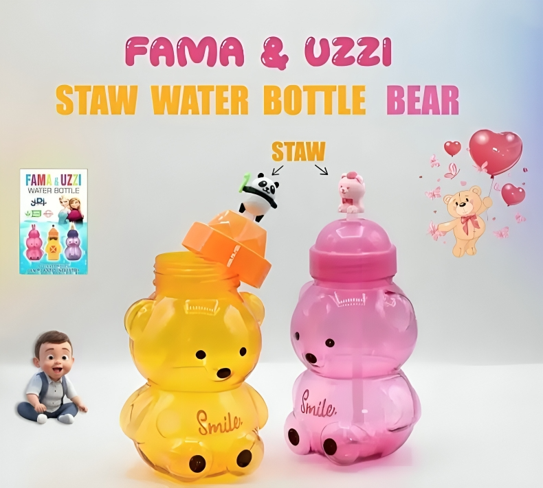 (Pack of 2) Fama and Uzzi Bear Straw Water Bottle For Kids