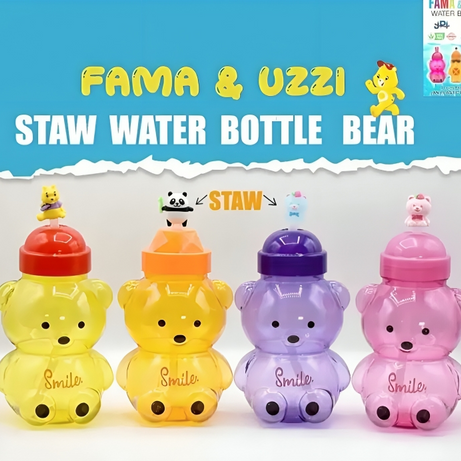 (Pack of 2) Fama and Uzzi Bear Straw Water Bottle For Kids