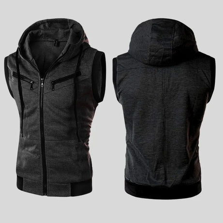 Sleeveless Zipper Hoodie in Charcoal Dark Gray Color