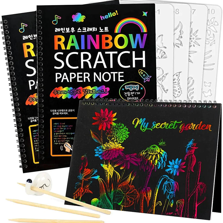 (Pack of 3) A4 Drawing Book 30 Pages Rainbow Scratch Paper Notes For Scratch Art Activity