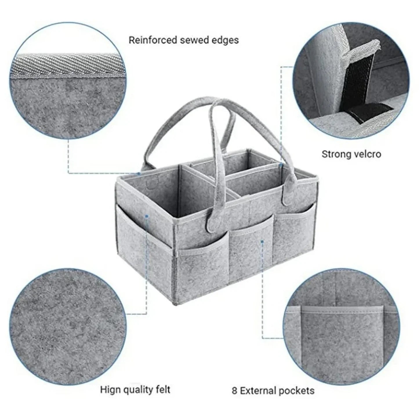 Baby Diaper Caddy Organizer – Foldable Felt Storage Bag with Multi Pockets