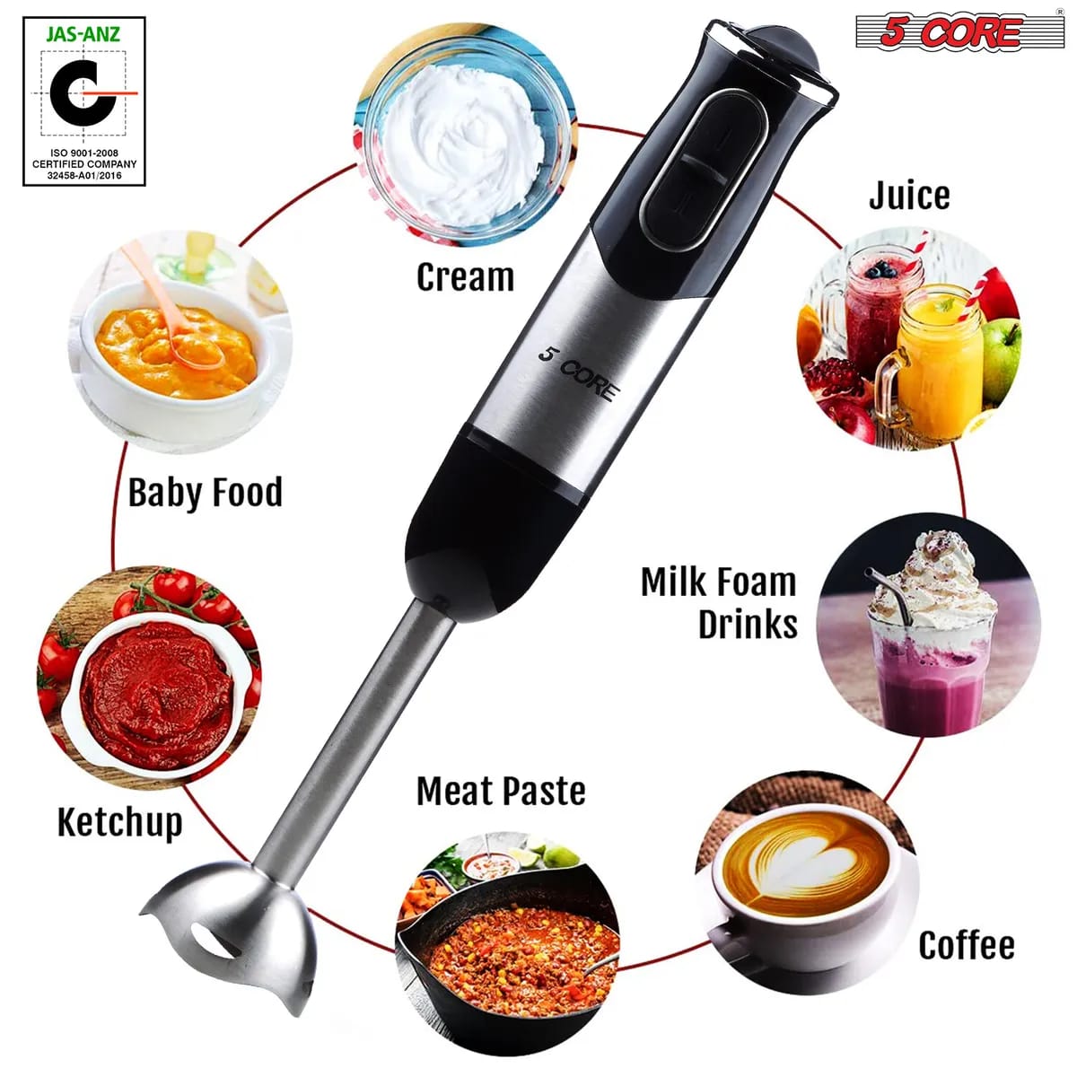 Immersion Hand Held Blender Stick with Food Grade Stainless Steel Blades for Perfect for Smoothies, Puree Baby Food &amp; Soup