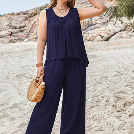 Plain Dark Blue Sando T-Shirt with Plazo Pajama