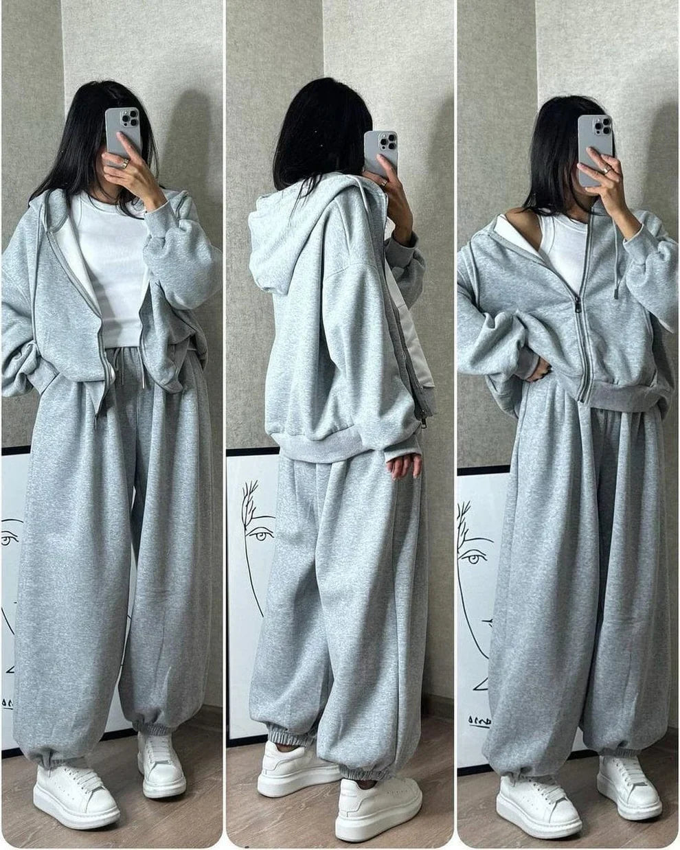 Cloud Flower Zipper Co-Ord – Light Gray
