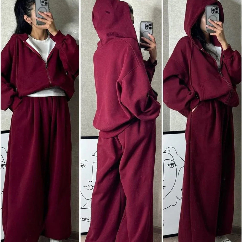 Cloud Flower Zipper Co-Ord – Maroon