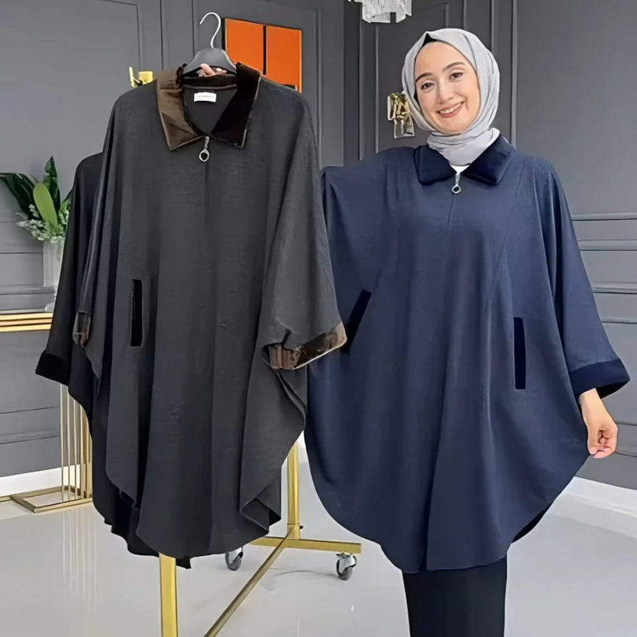 Zipper Shawl Poncho with Cozy Neck