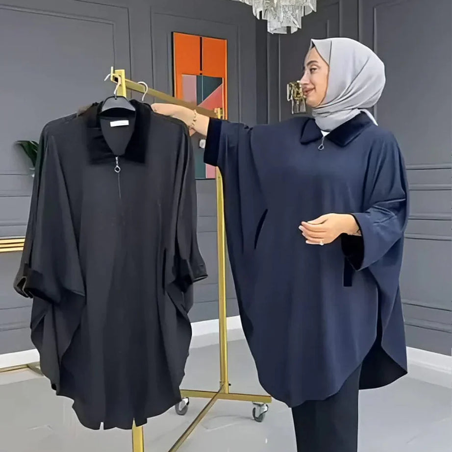 Zipper Shawl Poncho with Cozy Neck