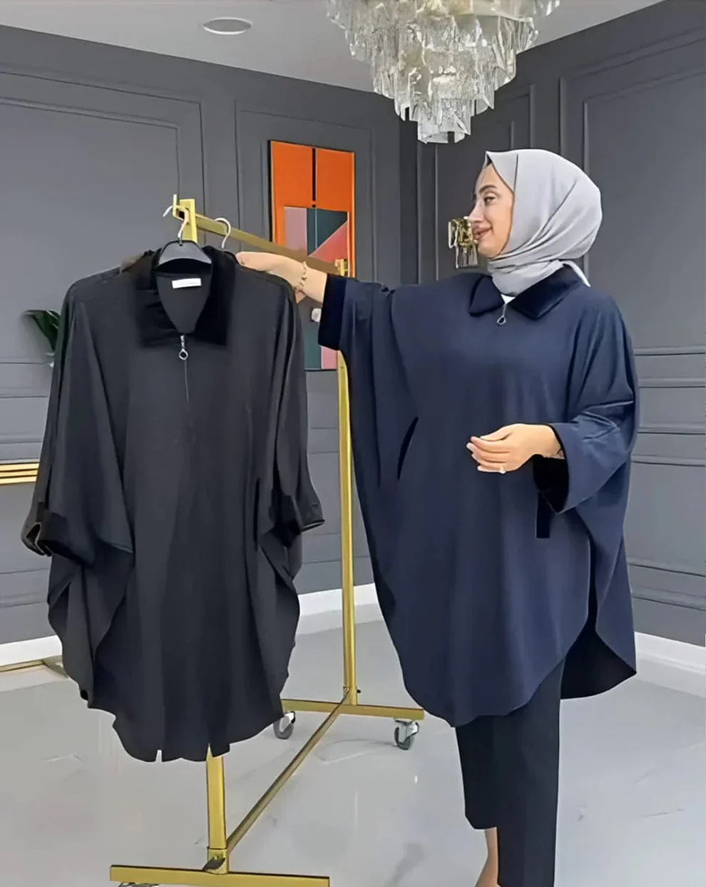 Zipper Shawl Poncho with Cozy Neck