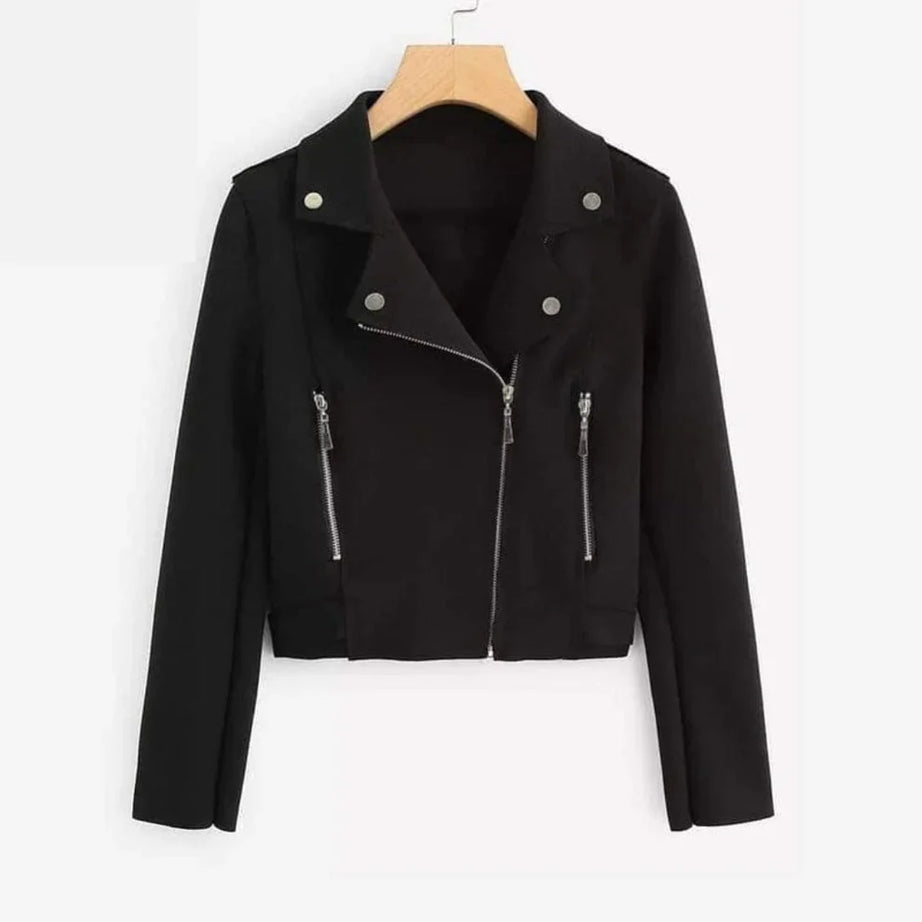 Cross Zipper Fleece Coat – Black