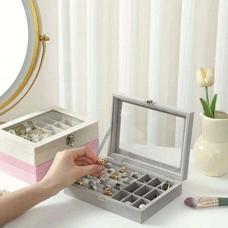 Classic Velvet Jewelry Box Rectangular Tabletop Storage with Locking Buckle Closure