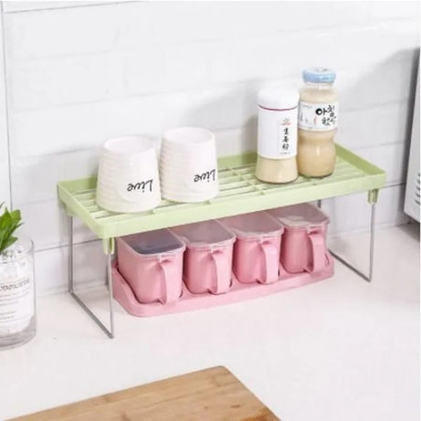 Shelf Organizer and Stack Up Rack for Kitchen or Home Use