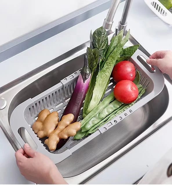 Adjustable Vegetable Drain Rectangular Plastic Basket for Dishwasher Vegetable Racks and Sinks