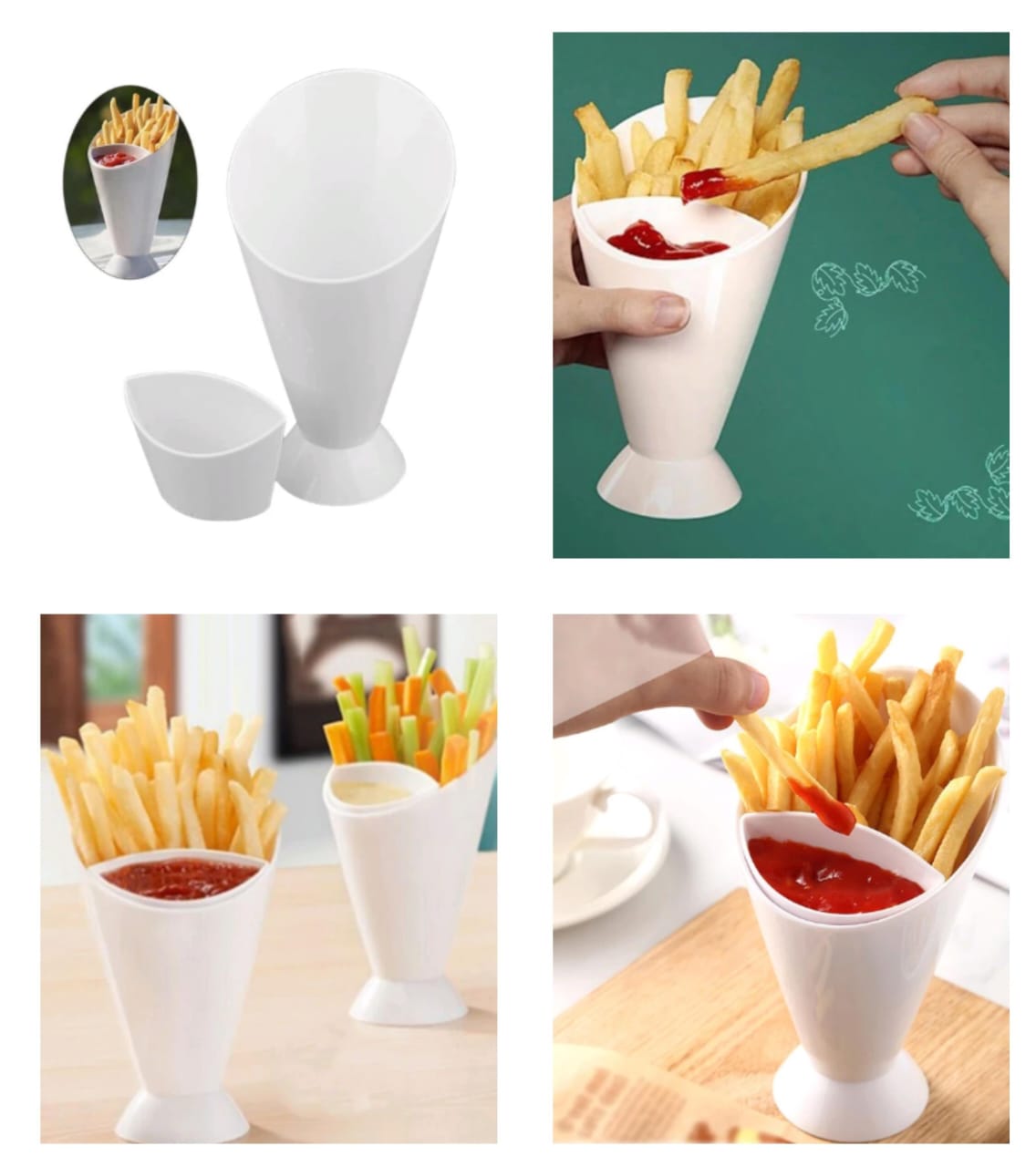 Potato French Fries Chips Carrying Holder with Dipping Container For Home and Outdoor Use