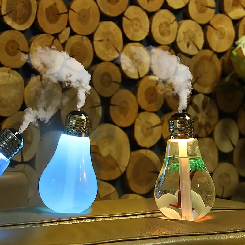USB Powered Easy to Refill Water Push Button Nightlight Feature Control Creative Ocean Bulb Mist Spray Humidifier with Lid Opening with Box