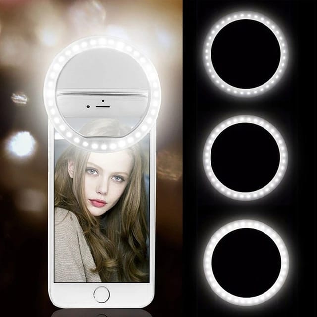Portable USB Rechargeable Mini Mobile Selfie LED Ring Light with 3 Brightness Level