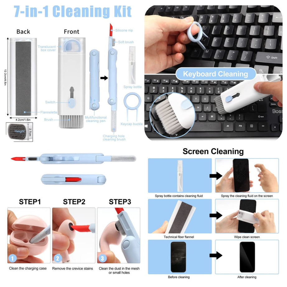 7 in 1 Multi Function Keyboard and Mobile Earphone Dirt Fingerprint Removal Cleaning Kit with Box