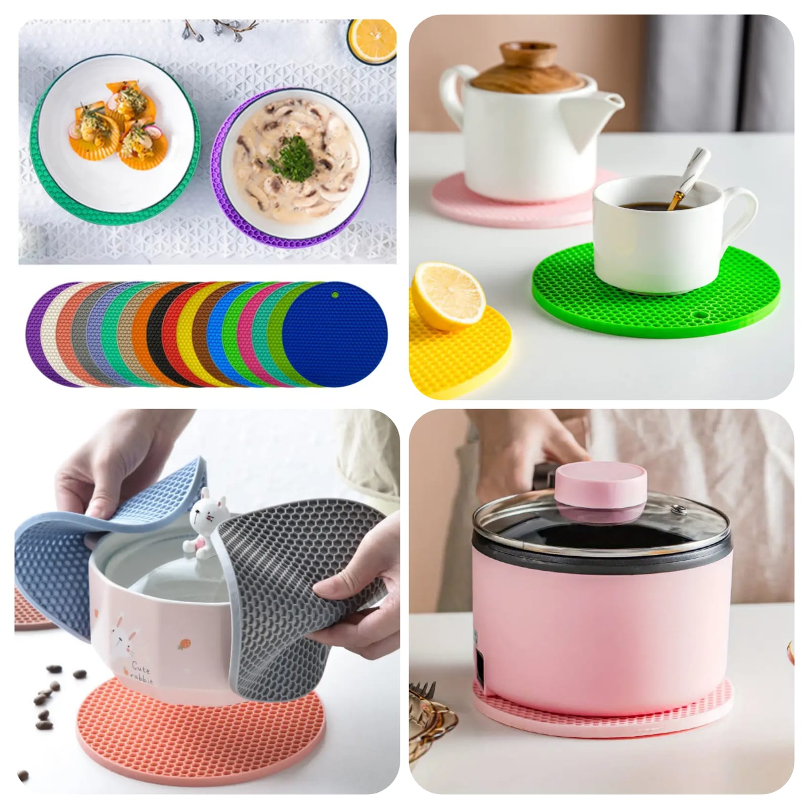 (Pack of 2) Silicone Rubber Heat Resistant Non Slip High Temperature Easy To Clean Table Mats with Hanging Hole For Pots