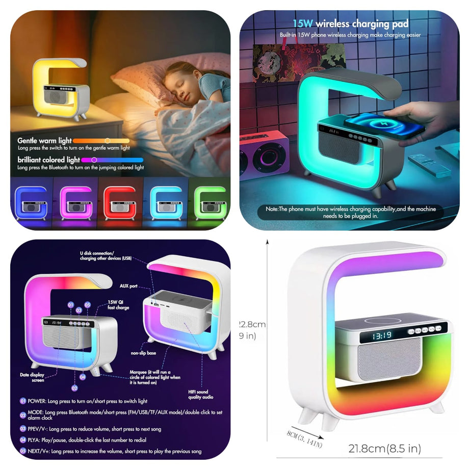 Atmosphere RGB G Lamp with Hi Fi Bluetooth Speaker and Wireless Charger for Home Decor