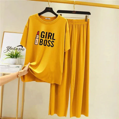 Yellow “Girl Boss” Printed Flapper Style Nightwear
