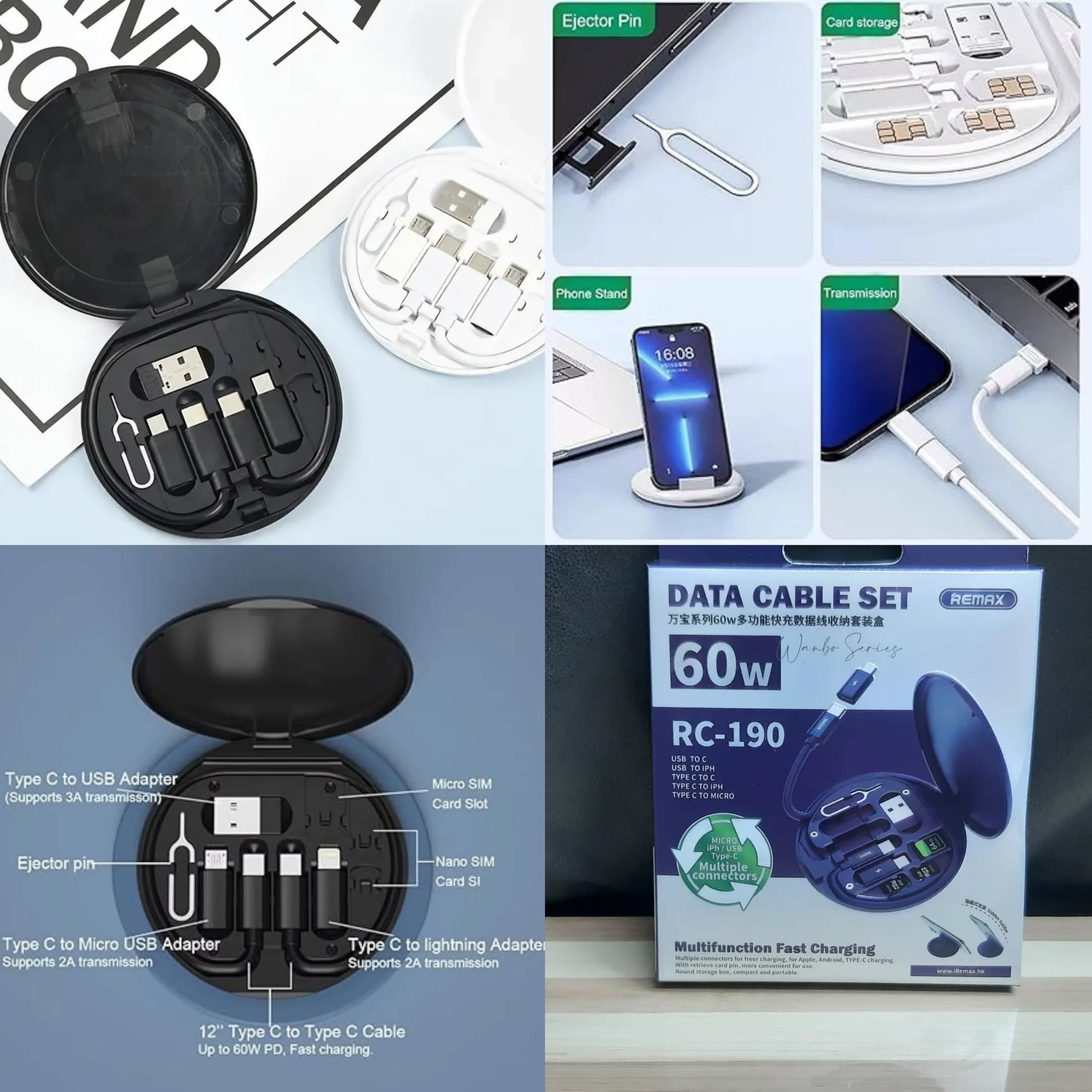 5 in 1 Portable Multifunctional 60W Charging Data Cable Set and Mobile Phone Holder Storage Box For All Devices