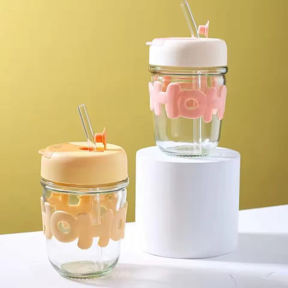 Cute Straw Cup with Stylish Insulated Glass Design Perfect for Home and Office Use